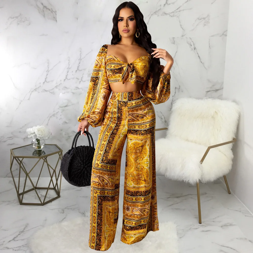 2022 Autumn Sexy 2 Pcs Sets Vintage Print Square Collar Lantern Sleeve Crop Top and Wide Leg Pant Outfits Women Streetwear
2022 Autumn Sexy 2 Pcs Sets Vintage Print Square Collar Lantern Sleeve Crop Top and Wide Leg Pant Outfits Women Streetwear