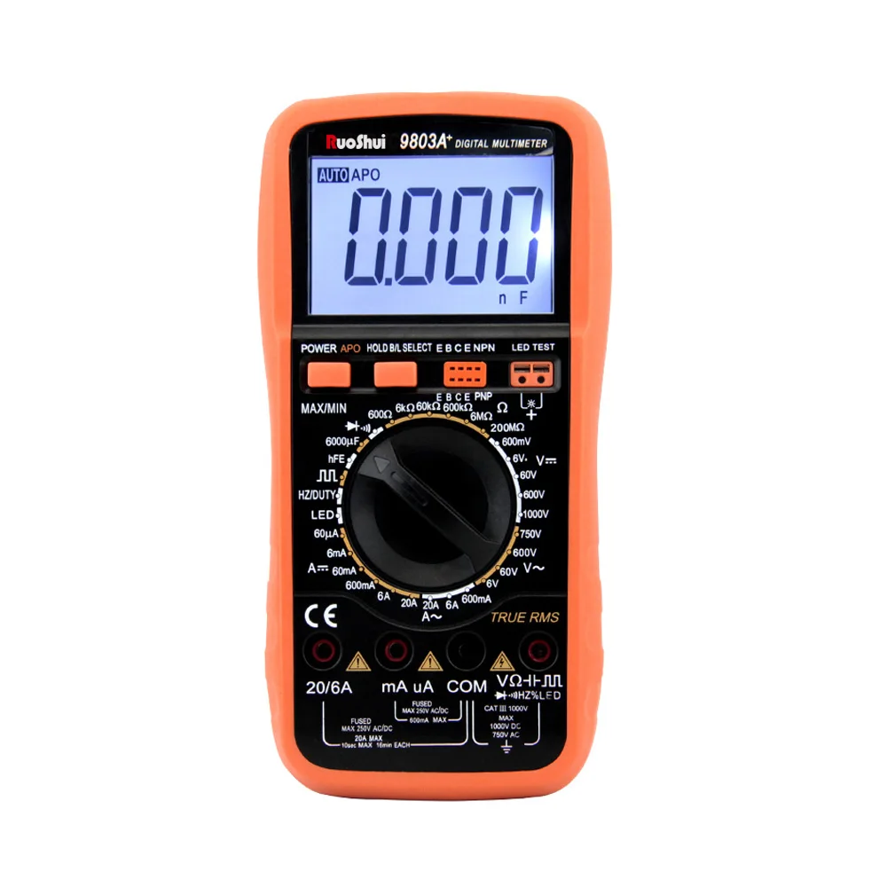 9803A+ RuoShui True RMS Digital Multimeter with 5999 Counts Manual Range Capacitance 6000uF Transistor Square Wave Output
9803A+ RuoShui True RMS Digital Multimeter with 5999 Counts Manual Range Capacitance 6000uF Transistor Square Wave Output