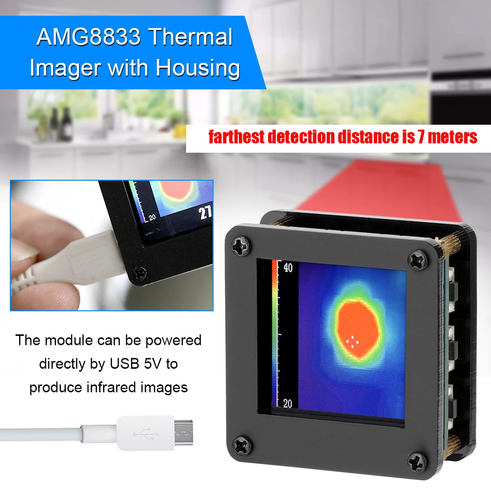 AMG8833 IR 8*8 Infrared Thermal Imager Array Temperature Sensor 7M Farthest Detection Distance with Housing
AMG8833 IR 8*8 Infrared Thermal Imager Array Temperature Sensor 7M Farthest Detection Distance with Housing