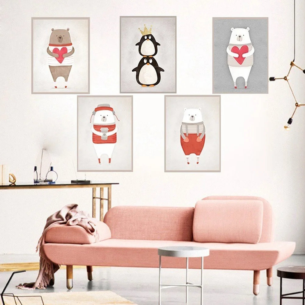 Cartoon Couple Bear Penguin Canvas Painting Cute Polar Bear Animal Print Poster Warm Children's Room Living Room Decor pictures
Cartoon Couple Bear Penguin Canvas Painting Cute Polar Bear Animal Print Poster Warm Children's Room Living Room Decor pictures