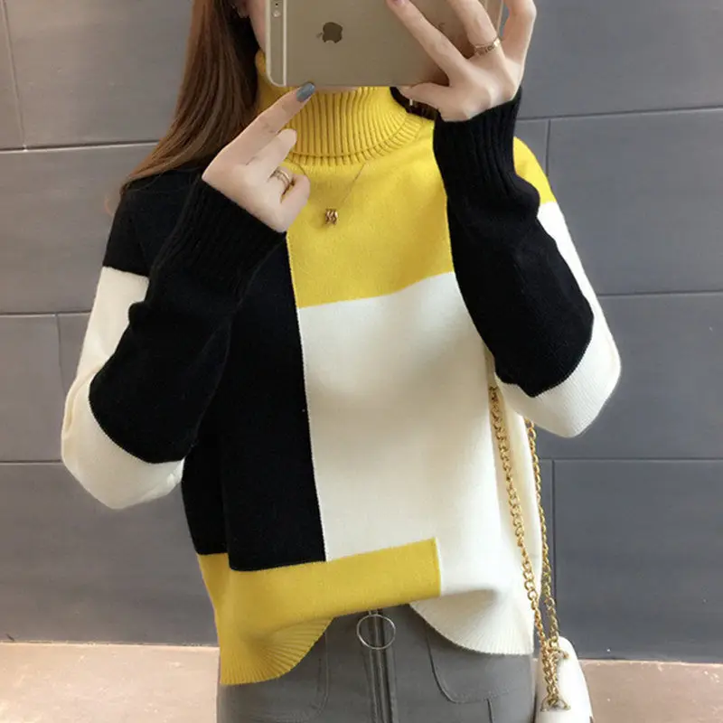 New Fashion Sweater And Turtleneck Women's Spring And Autumn Patchwork Knit Tops
New Fashion Sweater And Turtleneck Women's Spring And Autumn Patchwork Knit Tops