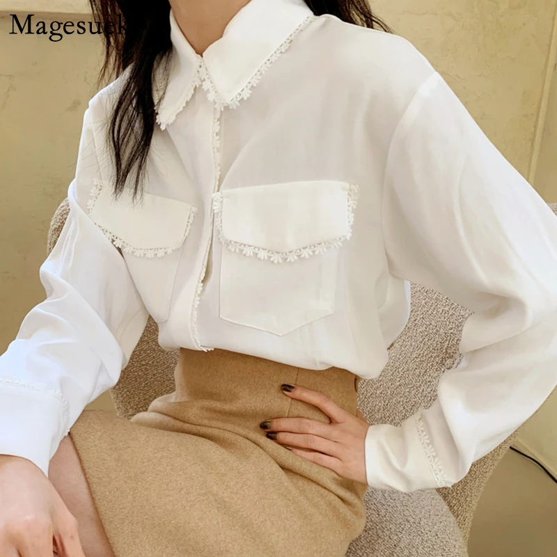 New Spring Single-Breasted Cotton White Shirt Tops Lace Pockets Casual Shirts Blouses Women Long Sleeve Office Solid Tops 12714
New Spring Single-Breasted Cotton White Shirt Tops Lace Pockets Casual Shirts Blouses Women Long Sleeve Office Solid Tops 12714