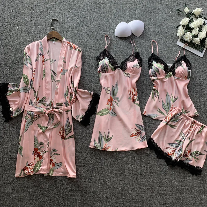 BZEL Lace Printed Robes Set Women Pijamas Soft Silk Satin Red&Pink Sleepwear Sexy Nightwear Comfortable Home Clothes Summer 4PCS
BZEL Lace Printed Robes Set Women Pijamas Soft Silk Satin Red&Pink Sleepwear Sexy Nightwear Comfortable Home Clothes Summer 4PCS