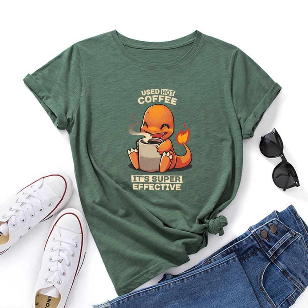 Women T-Shirts 100%Cotton Short Sleeve Funny Dinosaur Graphic Tees Female Shirt Summer Tops Used Hot Coffee It's Super Effective
Women T-Shirts 100%Cotton Short Sleeve Funny Dinosaur Graphic Tees Female Shirt Summer Tops Used Hot Coffee It's Super Effective