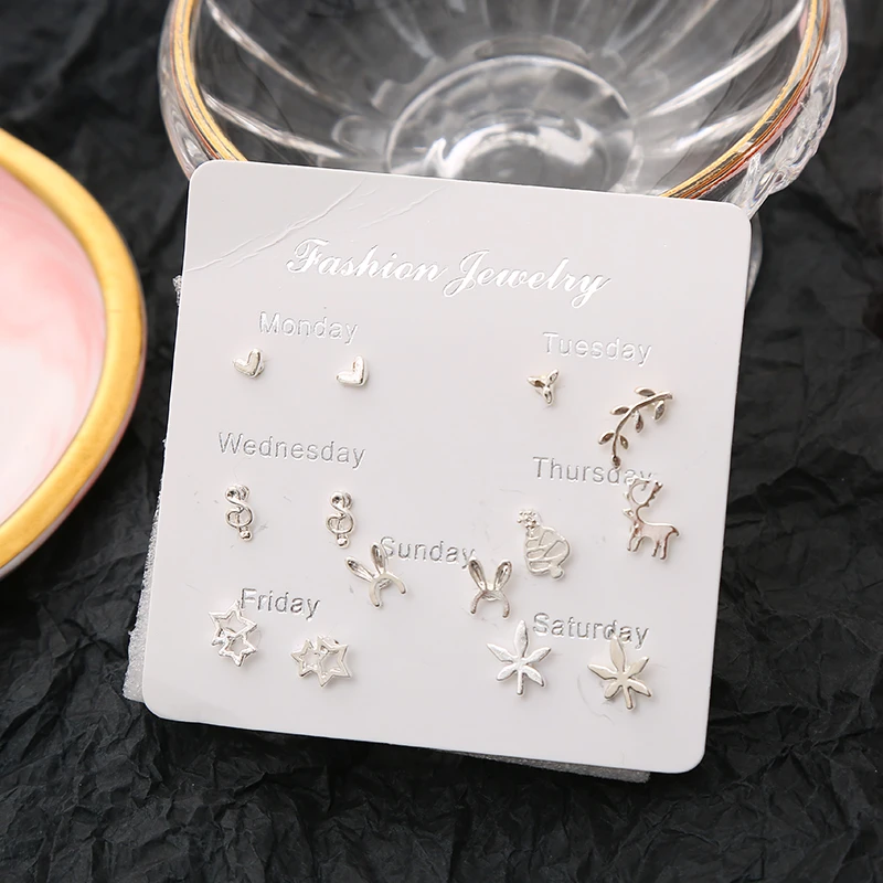 HTZZY 7 Pairs New Fashion Earrings for Women Jewelry Geometry Rabbits Cute Stud Earrings One Week Earrings Set Wit Card
HTZZY 7 Pairs New Fashion Earrings for Women Jewelry Geometry Rabbits Cute Stud Earrings One Week Earrings Set Wit Card