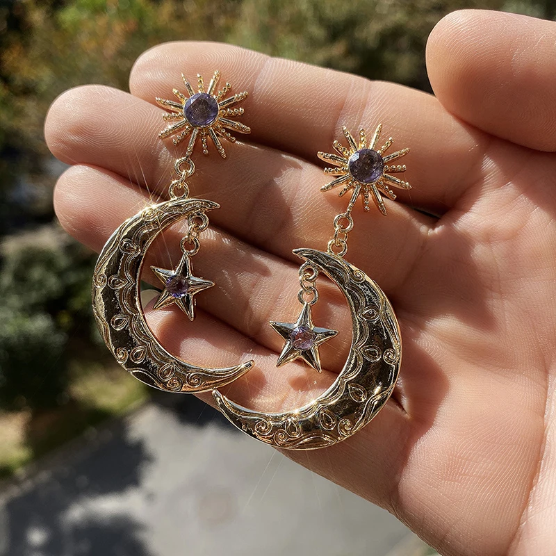 Boho Delicate Sun Star Drop Earrings Purple Cubic Zirconia Inlay Moon Pendientes Earrings For Women Fashion Jewelry Party Gift
Boho Delicate Sun Star Drop Earrings Purple Cubic Zirconia Inlay Moon Pendientes Earrings For Women Fashion Jewelry Party Gift