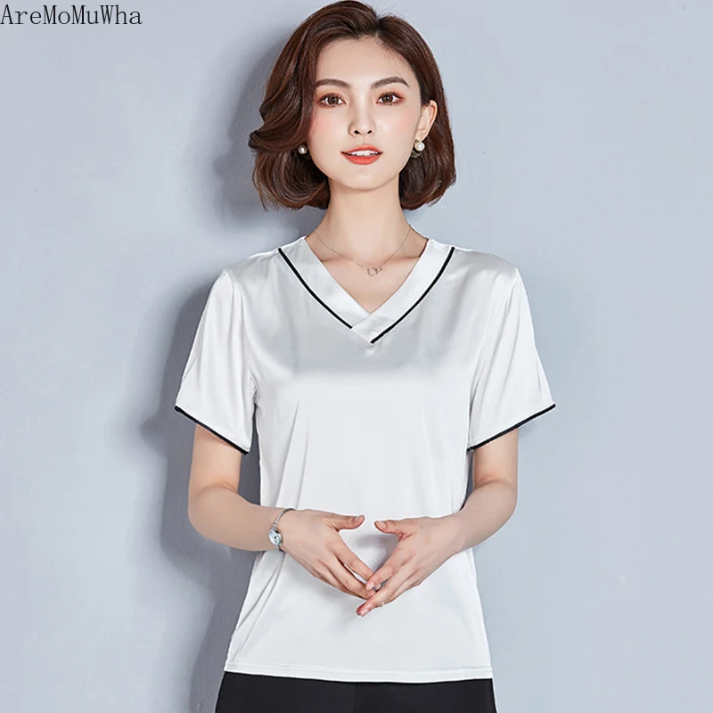 2020 Summer New Heavy Silk Short-sleeved Short Loose Large Size Satin Small Shirt V-neck Mulberry Silk T-shirt Women Clothes
2020 Summer New Heavy Silk Short-sleeved Short Loose Large Size Satin Small Shirt V-neck Mulberry Silk T-shirt Women Clothes