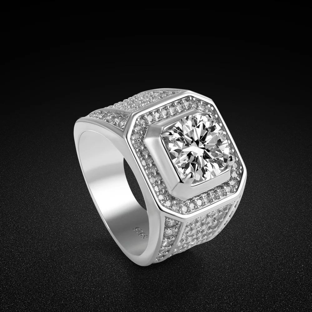

Fashion 925 Sterling Silver Ring Men's Fine Jewelry Cubic Zircon Inlaid Ring Noble Cocktail Party Ring Accessory Gift
