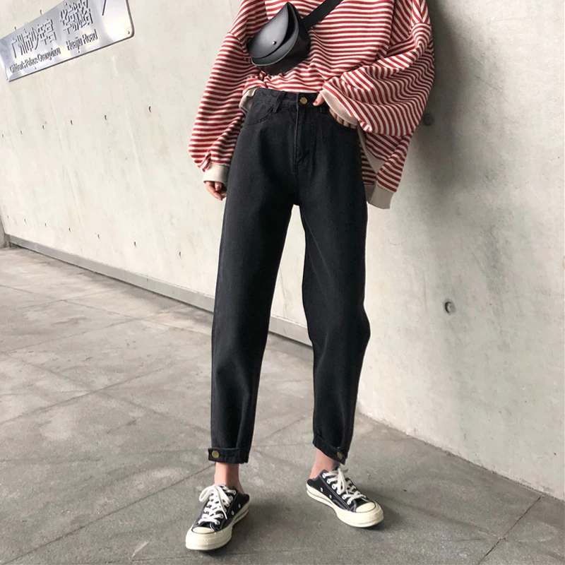 Jeans Women Solid Simple Ankle-length Plus Size 5XL High Waist Loose Womens Korean Style Womens Harajuku Straight Denim Trousers 
Jeans Women Solid Simple Ankle-length Plus Size 5XL High Waist Loose Womens Korean Style Womens Harajuku Straight Denim Trousers