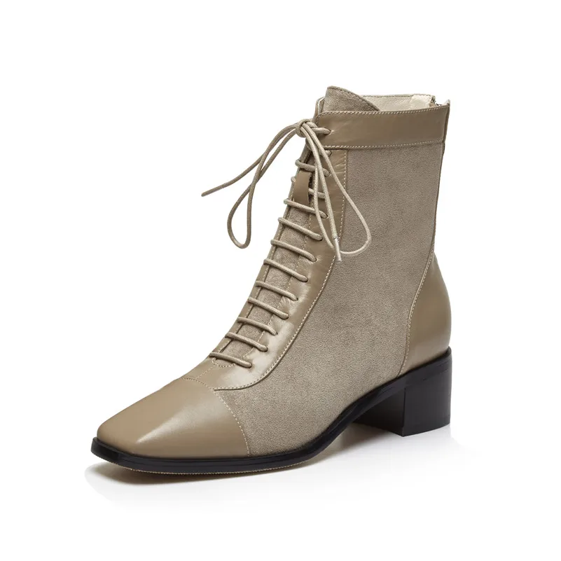 FOREADA Zipper Natural Genuine Leather Ankle Boots Woman Square Toe Med Heel Short Boots Lace Up Thick Heel Female Shoes Autumn
FOREADA Zipper Natural Genuine Leather Ankle Boots Woman Square Toe Med Heel Short Boots Lace Up Thick Heel Female Shoes Autumn