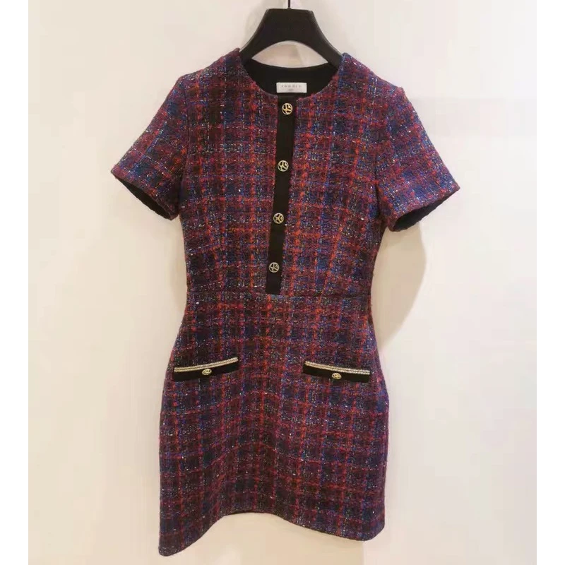 Autumn elegant woven pocket dress short sleeve round neck vintage slim casual office women clothes dress
Autumn elegant woven pocket dress short sleeve round neck vintage slim casual office women clothes dress