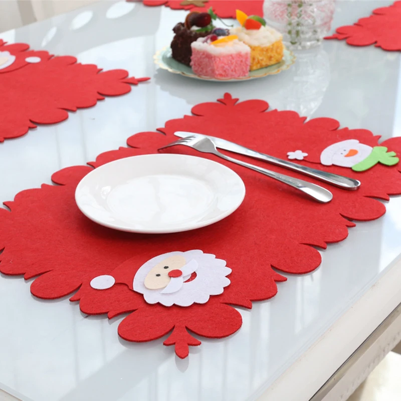 

Christmas Decorations Cartoon Table Mat Knife Fork Pockets No-woven Fabrics Santa Claus Snowman Table Mat New Year Decorations