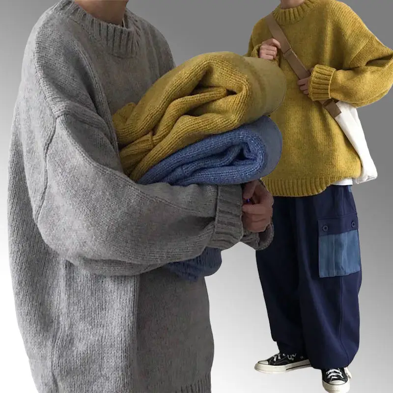 Men's Oversize Sweater Hong Kong Style Sweater Men Loose Solid Thick Men's Knit Sweater Korean Pullovers Clothes Vintage Sweater
Men's Oversize Sweater Hong Kong Style Sweater Men Loose Solid Thick Men's Knit Sweater Korean Pullovers Clothes Vintage Sweater