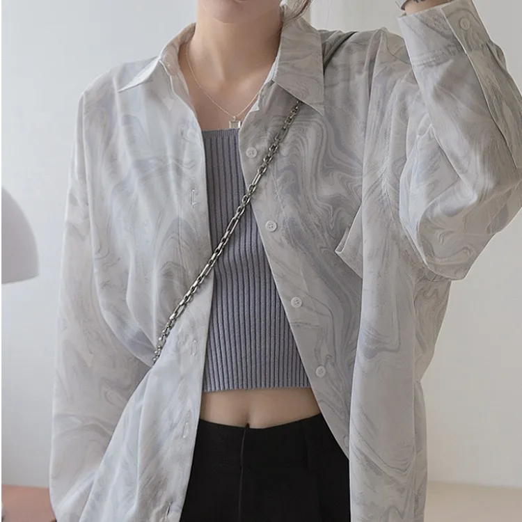 Summer Shirts Female 2021 New Korean Fashion Sunscreen Clothes Loose Thin Slightly Translucent Printing Long-Sleeve Shirts Women
Summer Shirts Female 2021 New Korean Fashion Sunscreen Clothes Loose Thin Slightly Translucent Printing Long-Sleeve Shirts Women