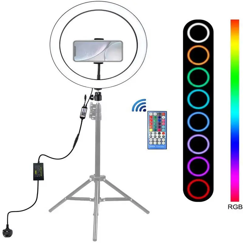 12 inch RGB Ring Light LED Bluetooth APP Remote Control Adjustable Rainbow Ringlight With Phone Stand for Makeup YouTube Video
12 inch RGB Ring Light LED Bluetooth APP Remote Control Adjustable Rainbow Ringlight With Phone Stand for Makeup YouTube Video