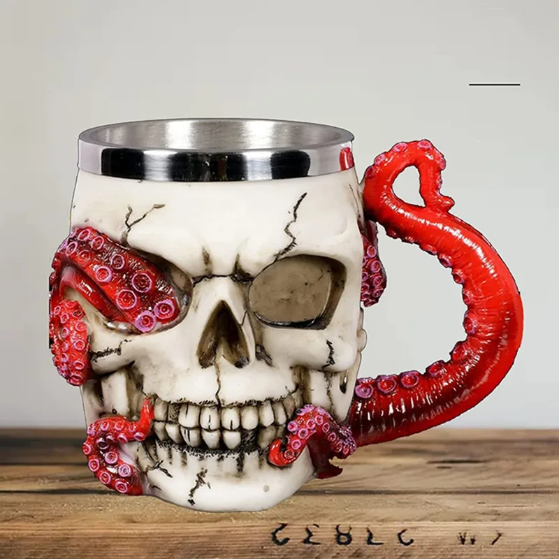 Skull Mug Beer Coffee Mugs with Tentacle Handle Stainless Steel and Resin Tankard Skull Drinking Cup for Halloween Decorative
Skull Mug Beer Coffee Mugs with Tentacle Handle Stainless Steel and Resin Tankard Skull Drinking Cup for Halloween Decorative