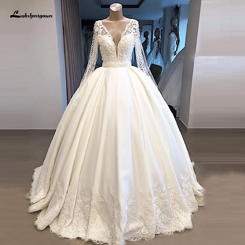 Lakshmigown Saudi Arabic Pearls Ball Gown Satin Wedding Dresses Long Sleeves V-neck Bridal Gowns Custom Made 2020 Vestido Fiesta
Lakshmigown Saudi Arabic Pearls Ball Gown Satin Wedding Dresses Long Sleeves V-neck Bridal Gowns Custom Made 2020 Vestido Fiesta