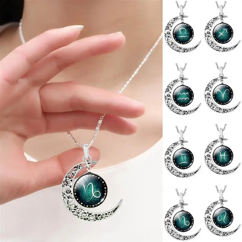 12 Constellation Necklace for Women Choker Jewelry Zodiac Signs Cabochon Glass Crescent Moon Pendant Necklace Christmas Gift
12 Constellation Necklace for Women Choker Jewelry Zodiac Signs Cabochon Glass Crescent Moon Pendant Necklace Christmas Gift