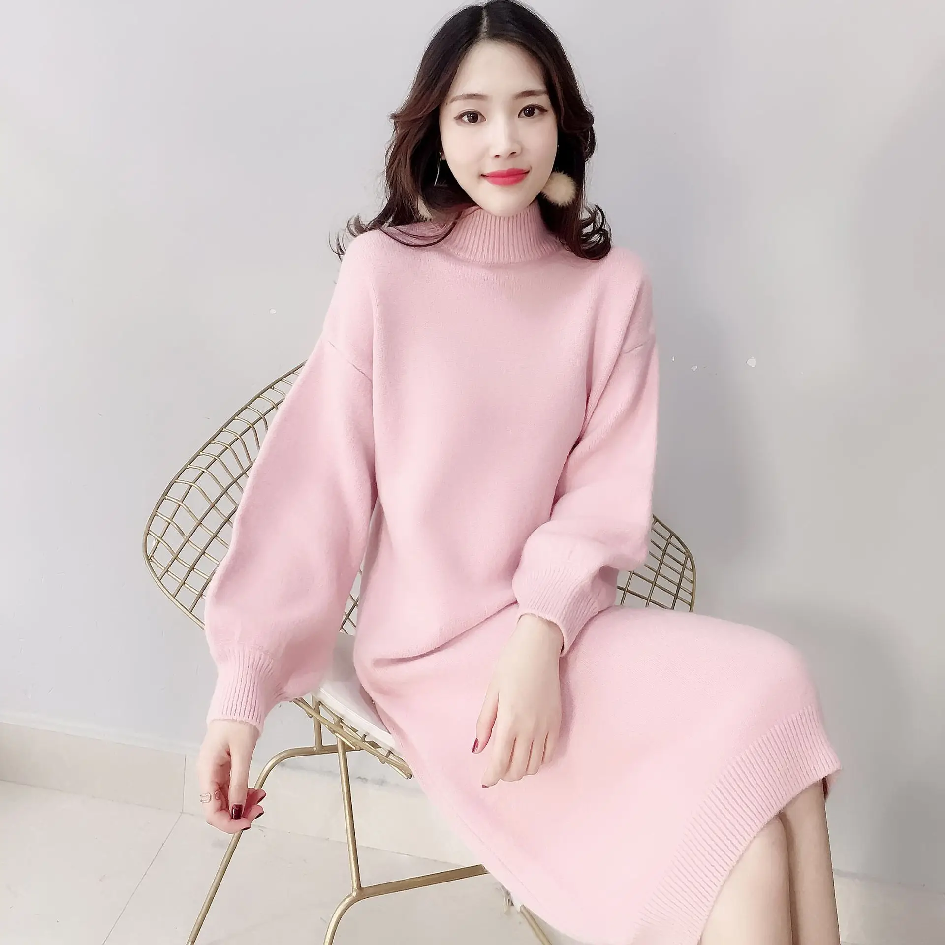 Autumn Winter Original Ladies Artistic Turtleneck Sweater Dress Solid Color Women's Knitted Long Loose Dresses Lantern Sleeve
Autumn Winter Original Ladies Artistic Turtleneck Sweater Dress Solid Color Women's Knitted Long Loose Dresses Lantern Sleeve