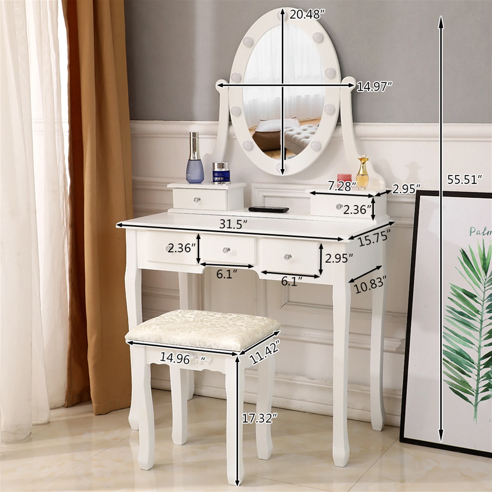 Fashion Simple Dressing Table White With Light Bulb Locker Dressing Stool Workbench Desk Rotatable Movable Mirror Furniture Set 
Fashion Simple Dressing Table White With Light Bulb Locker Dressing Stool Workbench Desk Rotatable Movable Mirror Furniture Set
