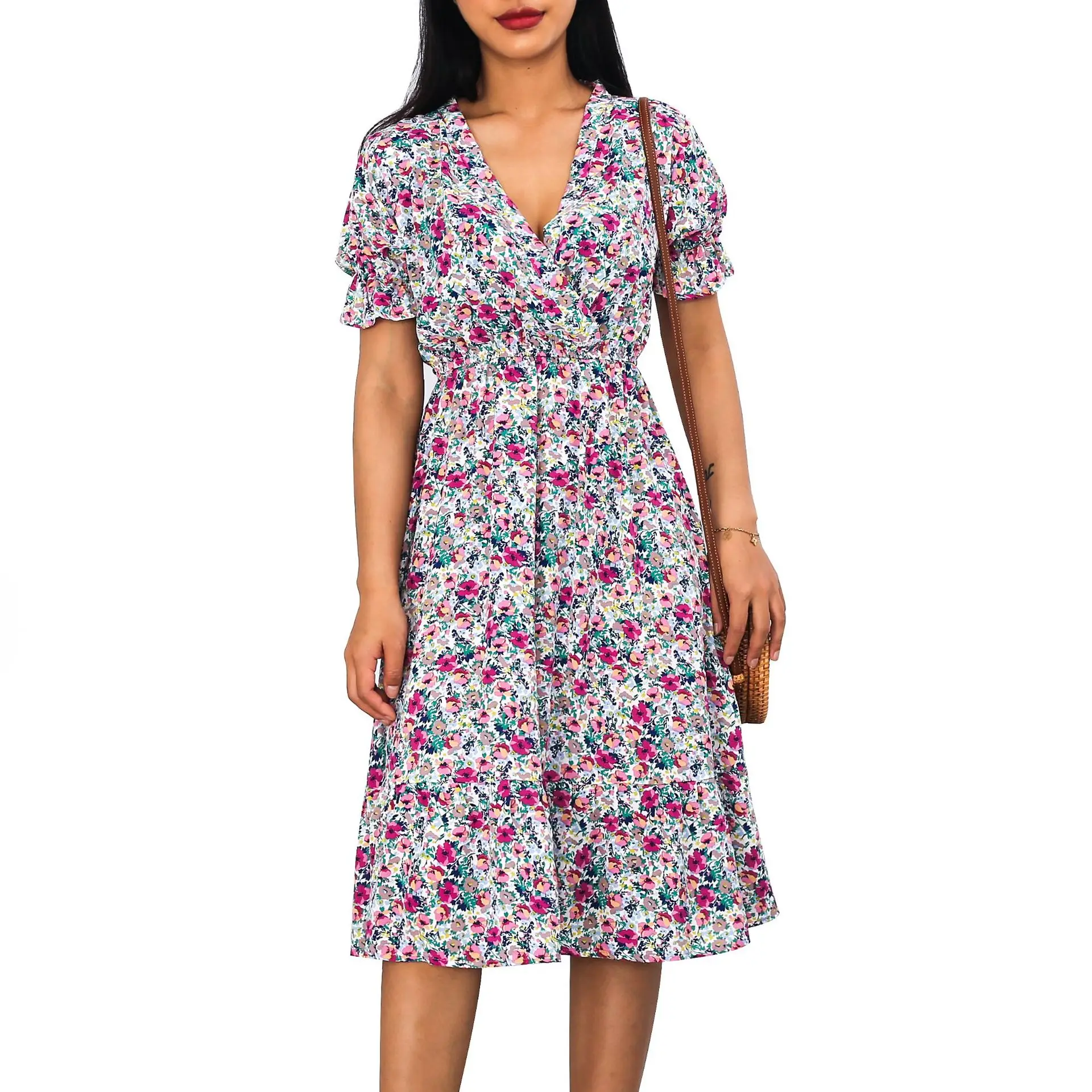 Women Summer V-neck Dress Boho Mid-length Floral Print Chiffon Casual Short Sleeve Elastic Waist Ruffle Dresses Dropshipping
Women Summer V-neck Dress Boho Mid-length Floral Print Chiffon Casual Short Sleeve Elastic Waist Ruffle Dresses Dropshipping