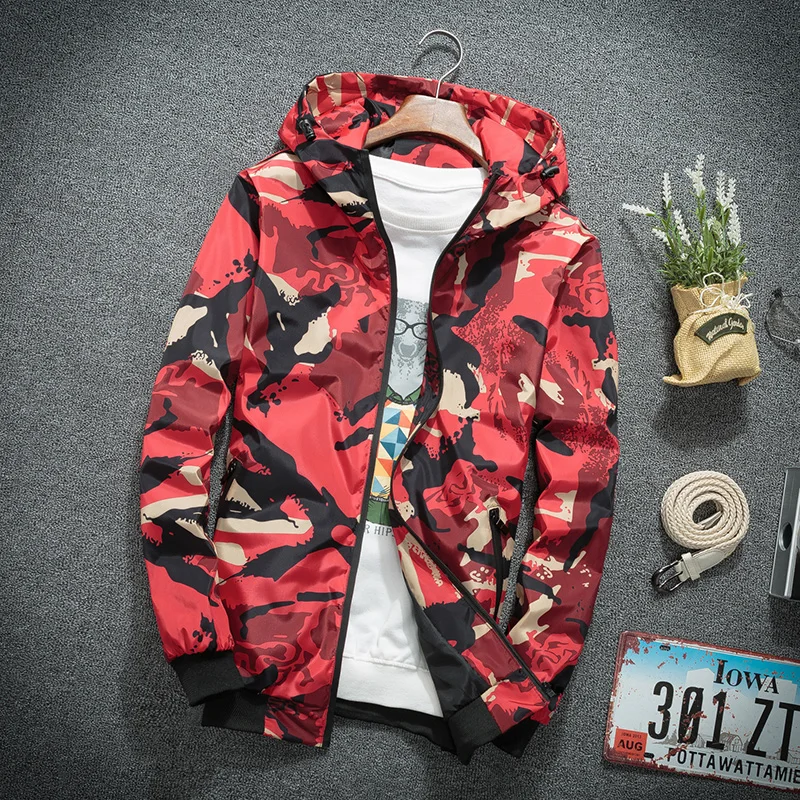 Windbreaker Jackets Men Casual Spring Hooded Camouflage Jacket Mens Streetwear Hip hop Sportwear Camo Army Jacket Clothes