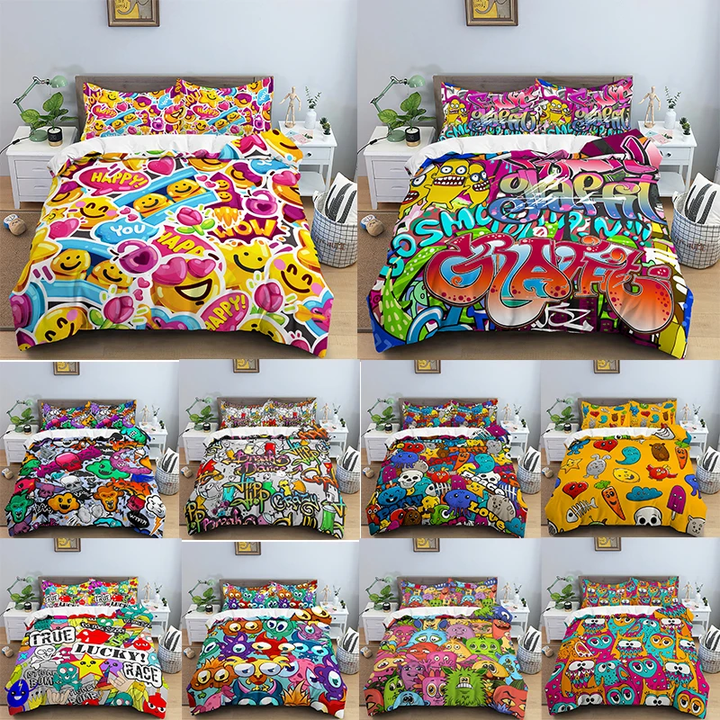 Soft Bedding Set 3D Graffiti Duvet Cover Bedclothes King/Queen Size Comforter Cover with Pillowcase for Kids Bedroom
Soft Bedding Set 3D Graffiti Duvet Cover Bedclothes King/Queen Size Comforter Cover with Pillowcase for Kids Bedroom