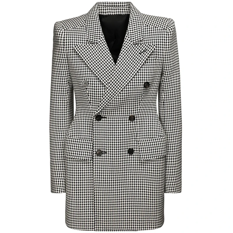 

Newest HIGH QUANLITY Fashion 2021 Designer Coats Women's Slim Fitting Double Breasted Wool Blend Houndstooth Tweed Coat