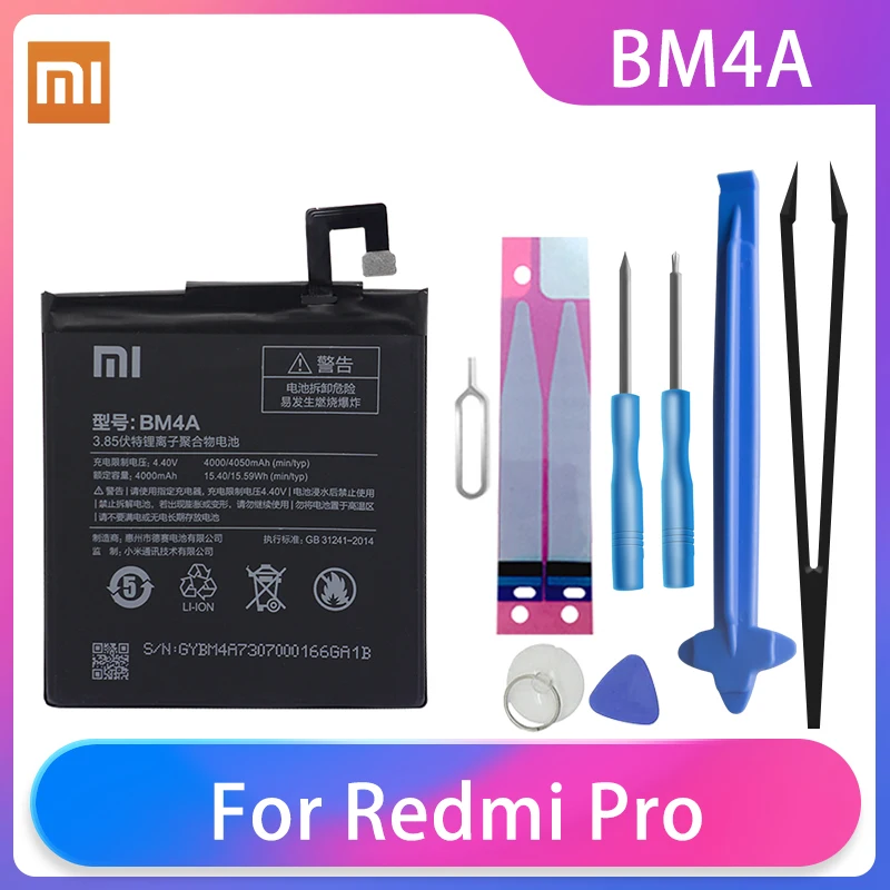 Оригинальные аккумуляторы для телефонов Xiaomi Redmi Pro BM4A 4050 мАч, аккумуляторная батарея большой емкости для телефона Xiaomi + бесплатные инструмен...
Оригинальные аккумуляторы для телефонов Xiaomi Redmi Pro BM4A 4050 мАч, аккумуляторная батарея большой емкости для телефона Xiaomi + бесплатные инструмен...