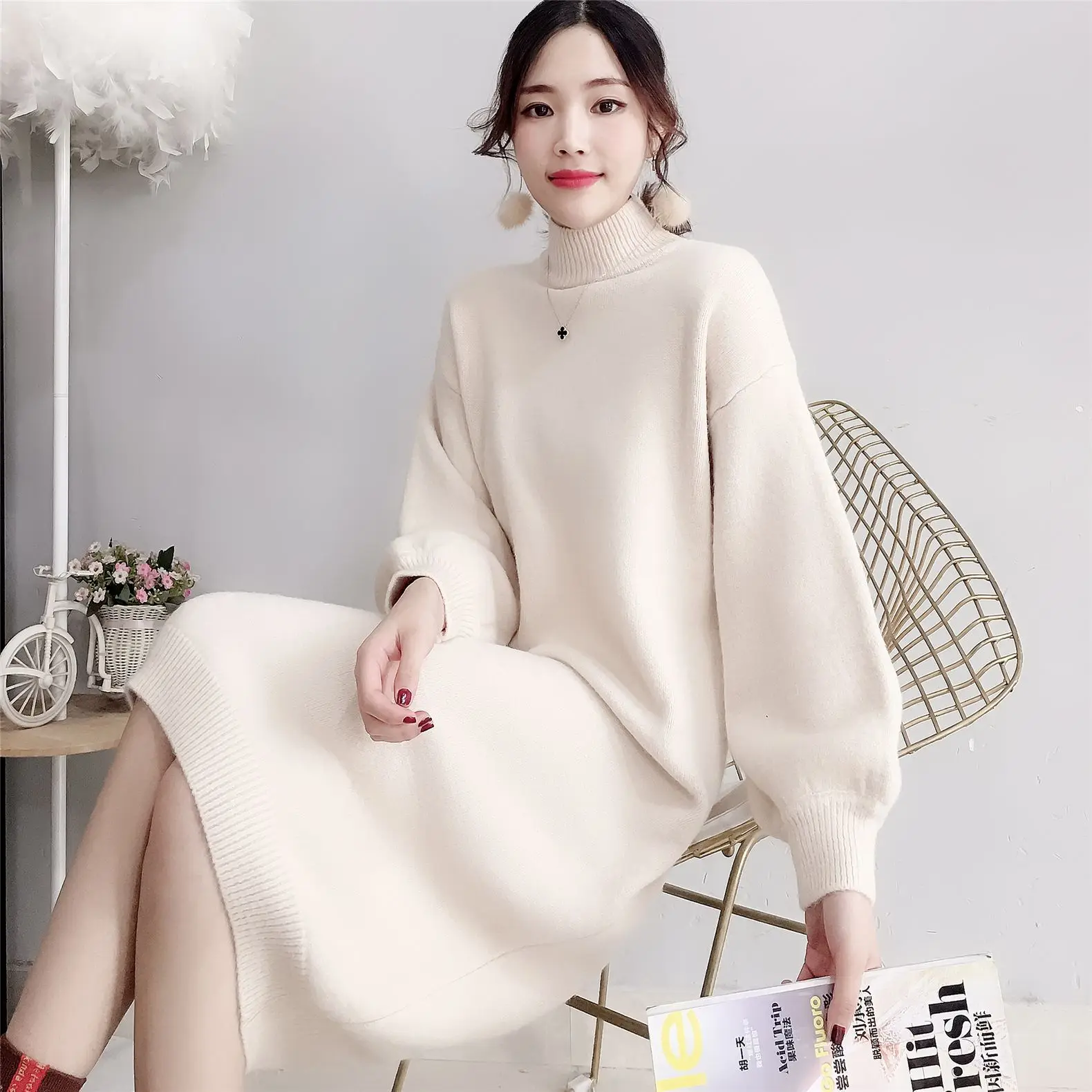 2021 Autumn Winter Casual Thick Maxi Knitted Pullovers Dress Women Basic Loose Sweater Lantern Sleeve Turtleneck Long Dress
2021 Autumn Winter Casual Thick Maxi Knitted Pullovers Dress Women Basic Loose Sweater Lantern Sleeve Turtleneck Long Dress