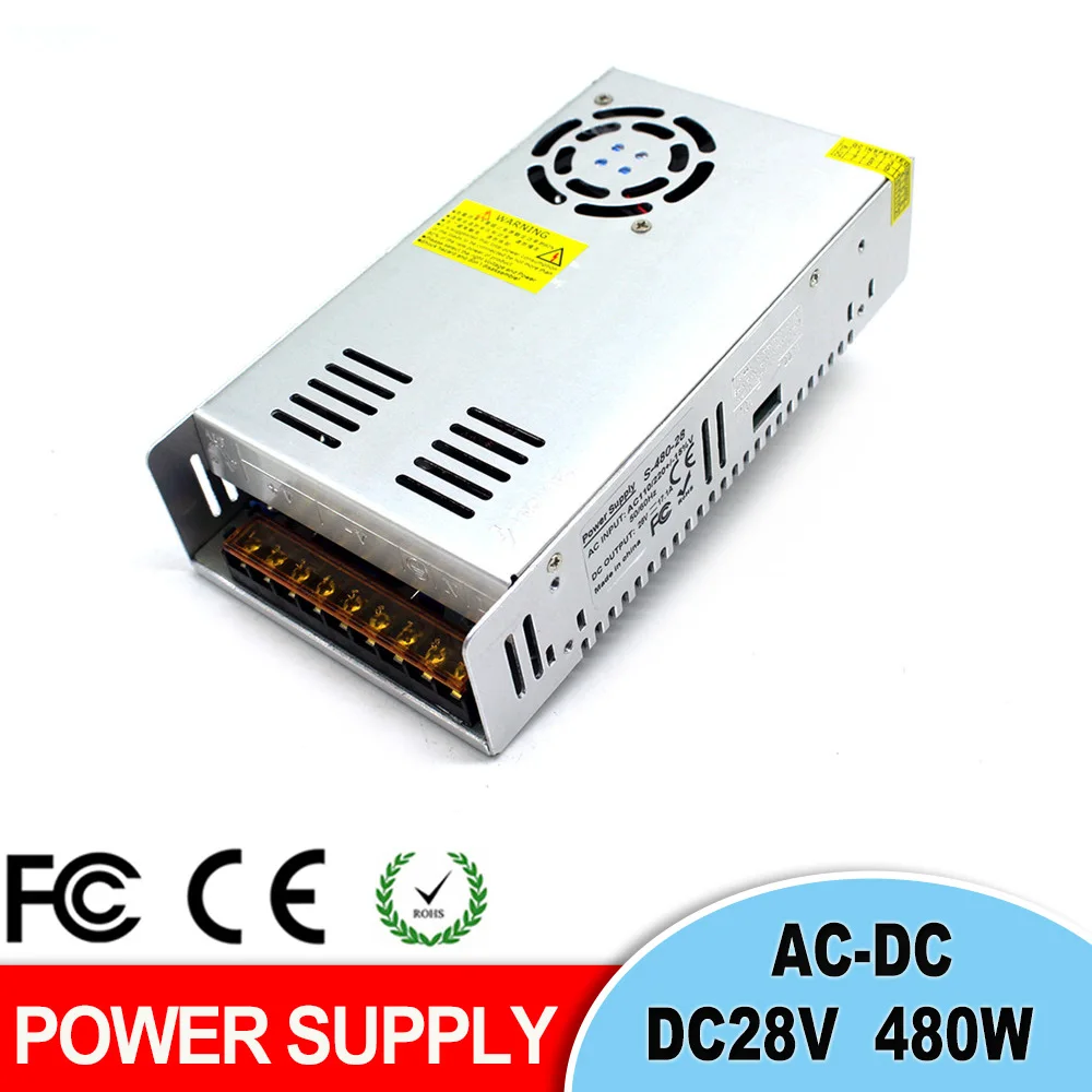 Одиночный выходной источник питания DC28V 17.1A 480w трансформатор драйвера 110V 220V AC к DC