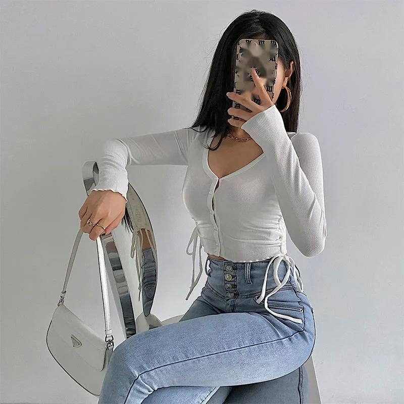 WOMENGAGA Girl Tight Thin Single Breasted Side Drawstring Fold Short Long Sleeve T-Shirt Top Tees Korean Tops Autumn Top 0HXE
WOMENGAGA Girl Tight Thin Single Breasted Side Drawstring Fold Short Long Sleeve T-Shirt Top Tees Korean Tops Autumn Top 0HXE