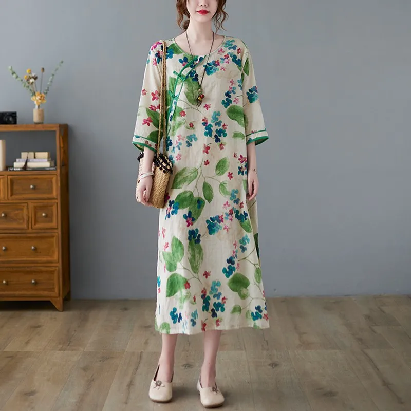 Women Cotton Linen Long Dress New Arrival 2021 Summer Vintage Style O-neck Floral Print Loose Female Casual Dresses B369
Women Cotton Linen Long Dress New Arrival 2021 Summer Vintage Style O-neck Floral Print Loose Female Casual Dresses B369