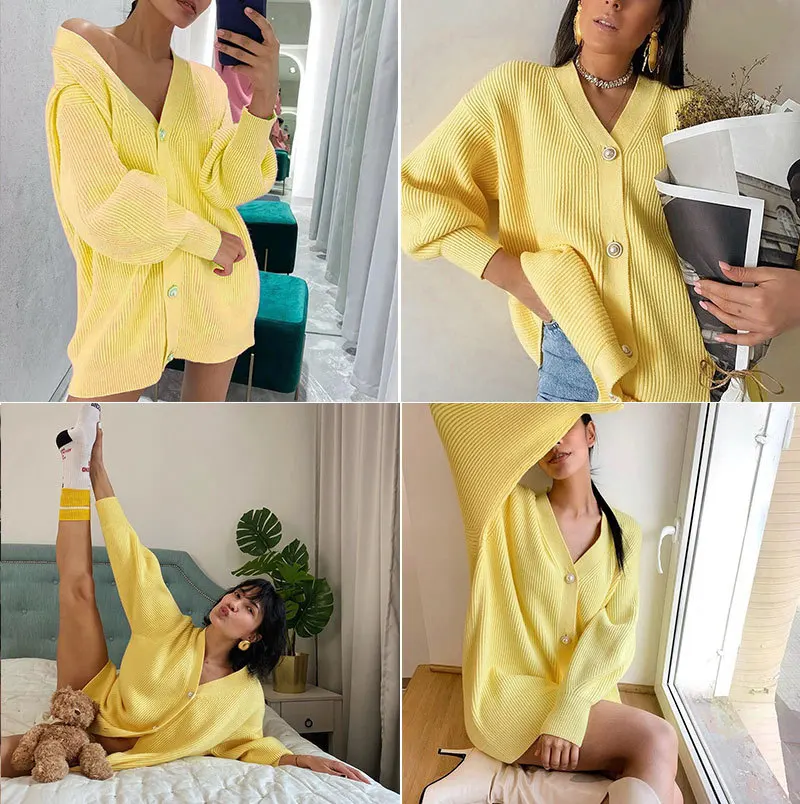 Women Knitted Cardigans Sweater Autumn Long Sleeve Loose Coat Casual Button Candy Color V Neck Solid Female Tops 2021 SS1003
Women Knitted Cardigans Sweater Autumn Long Sleeve Loose Coat Casual Button Candy Color V Neck Solid Female Tops 2021 SS1003