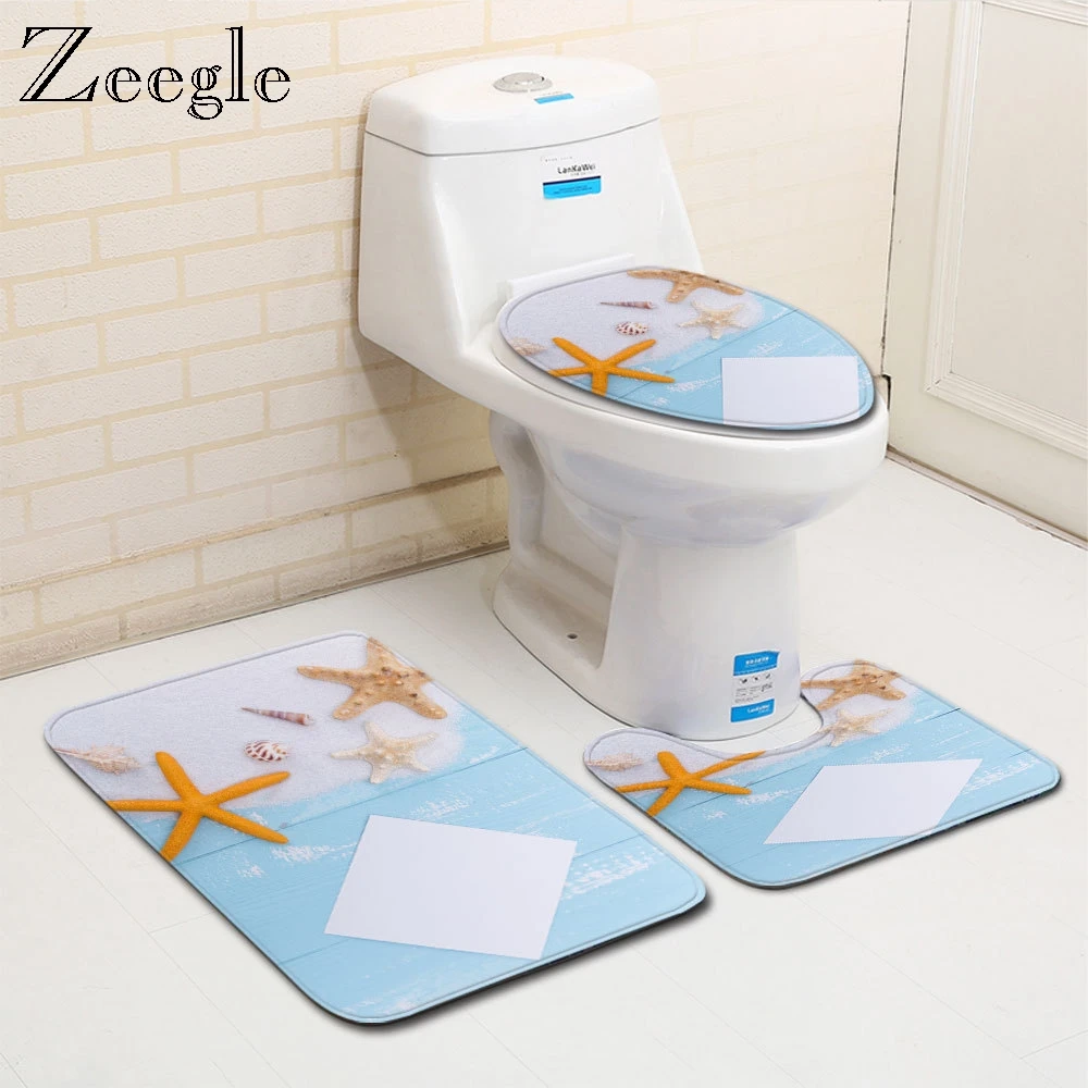 

Starfish Printed Bathroom Mat Set Absorbent Anti Slip Shower Floor Rug Dustproof Toilet Seat Cover Mat Bathroom Carpet Rug