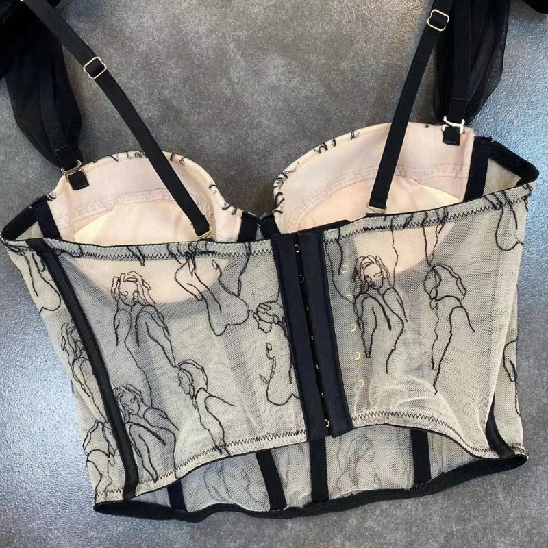 Women Summer Spaghetti Strap Mesh Corset Crop Top French Style Vintage Embroidery Bustier Camisole Sexy V-Neck Boned Tank K3NF
Women Summer Spaghetti Strap Mesh Corset Crop Top French Style Vintage Embroidery Bustier Camisole Sexy V-Neck Boned Tank K3NF