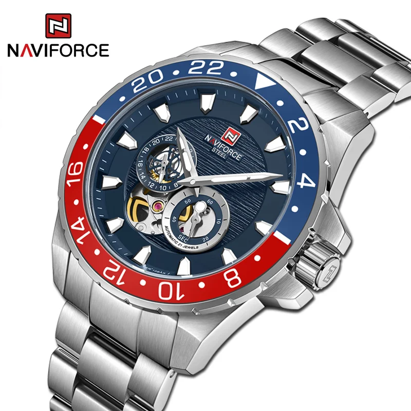 

Automatic Mechanical Watches Mens NAVIFORCE Fashion Luminous Stainless Steel 10ATM Waterproof Wristwatch Clock Relogio Masculino
