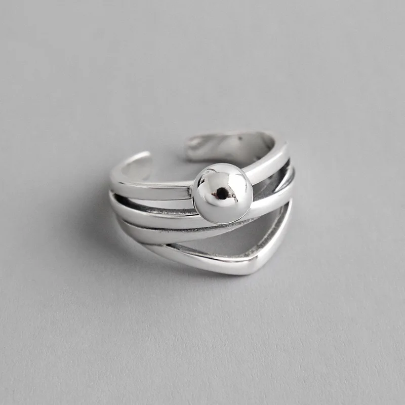 

Винтажное Открытое кольцо из стерлингового серебра 925% пробы с шариком для очаровательных женщин, модные ювелирные украшения для вечевечер...