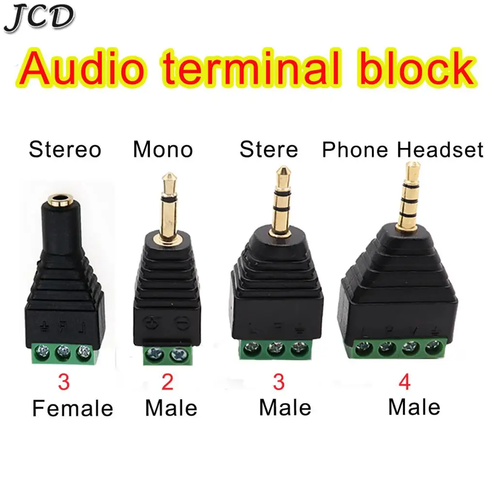 JCD Audio jack 3.5mm connector stereo adapter 3.5mm RCA audio mono channel plug to screw terminal audio mono channel plug
JCD Audio jack 3.5mm connector stereo adapter 3.5mm RCA audio mono channel plug to screw terminal audio mono channel plug