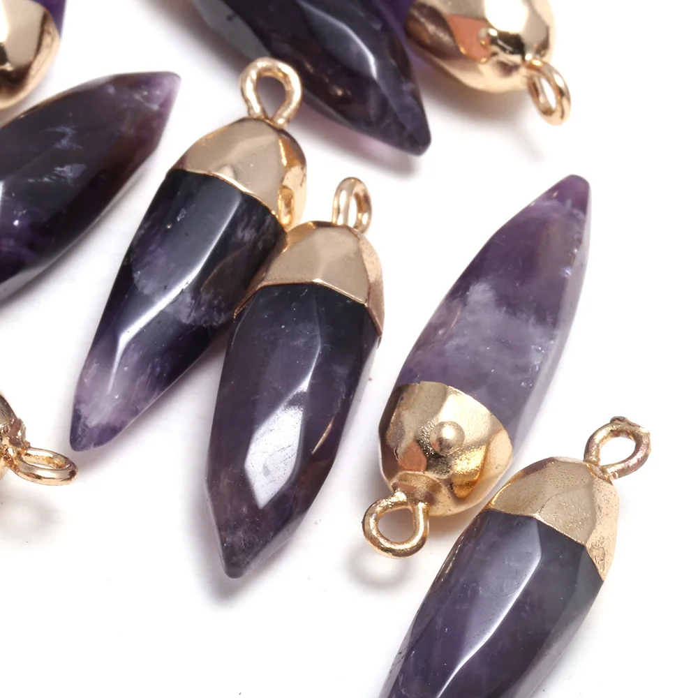 Natural Stone Pendants Cone Shape Amethysts Gold plated Crystal for Jewelry Making Necklace Earrings Accessories 13x26mm
Natural Stone Pendants Cone Shape Amethysts Gold plated Crystal for Jewelry Making Necklace Earrings Accessories 13x26mm