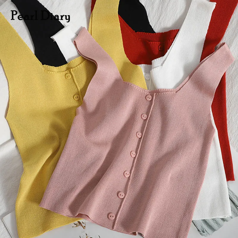 Pearl Diary Women Summer Scoop Neck Knitted Vest Solid Color Sleeveless Buttons Front Tank Tops Basic Casual Top Korean Style
Pearl Diary Women Summer Scoop Neck Knitted Vest Solid Color Sleeveless Buttons Front Tank Tops Basic Casual Top Korean Style