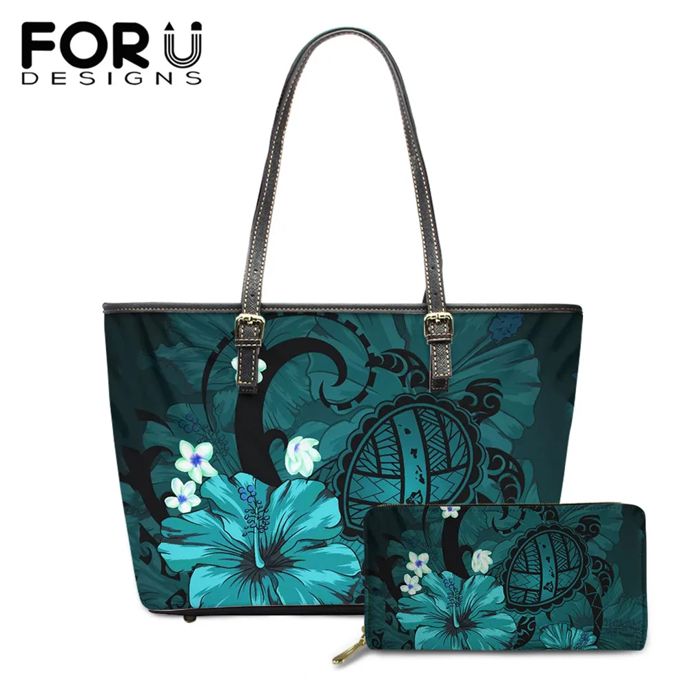 FORUDESIGNS Handbag Women's Leather Hawaiian Hibiscus Sea Turtle Design Ladies Large Capacity Shoulder Bag&Wallet Bolsas Mujer 
FORUDESIGNS Handbag Women's Leather Hawaiian Hibiscus Sea Turtle Design Ladies Large Capacity Shoulder Bag&Wallet Bolsas Mujer