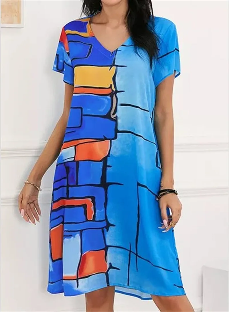 2021 New Women's Spring And Autumn Elegant Color Matching Short-Sleeve Dress Ladies Casual Loose Dress Knee-Length Beach Dress
2021 New Women's Spring And Autumn Elegant Color Matching Short-Sleeve Dress Ladies Casual Loose Dress Knee-Length Beach Dress