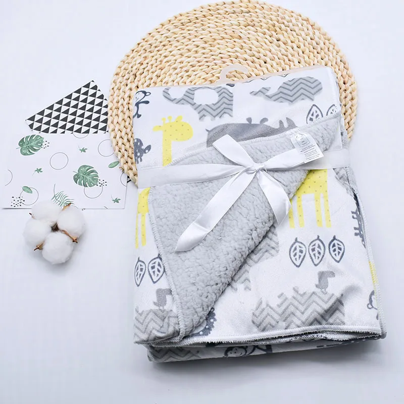 

Baby Air Conditioner Quilt New Thicken Double Layer Coral Fleece Infant Swaddle Envelope Wrap Printed Newborn Stroller Blanket