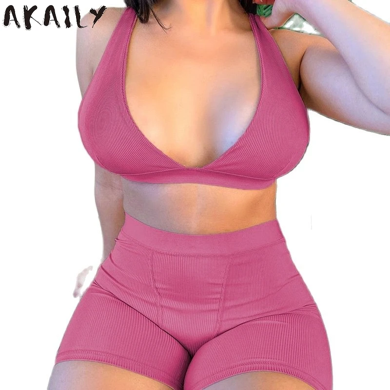 Akaily Summer Streetwear White Slim 2 Two Piece Sets Women Tracksuit Matching Set Female Halter Sleeveless Crop Top Shorts Sets
Akaily Summer Streetwear White Slim 2 Two Piece Sets Women Tracksuit Matching Set Female Halter Sleeveless Crop Top Shorts Sets