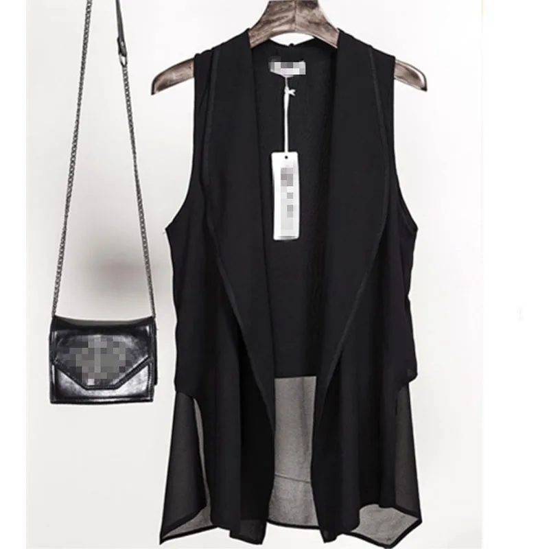 Irregular Summer Black Chiffon Vest Women‘s 2020 New Thin Cardigan Femme Solid Color Mid-length White Waistcoat Female Z150 | Женская