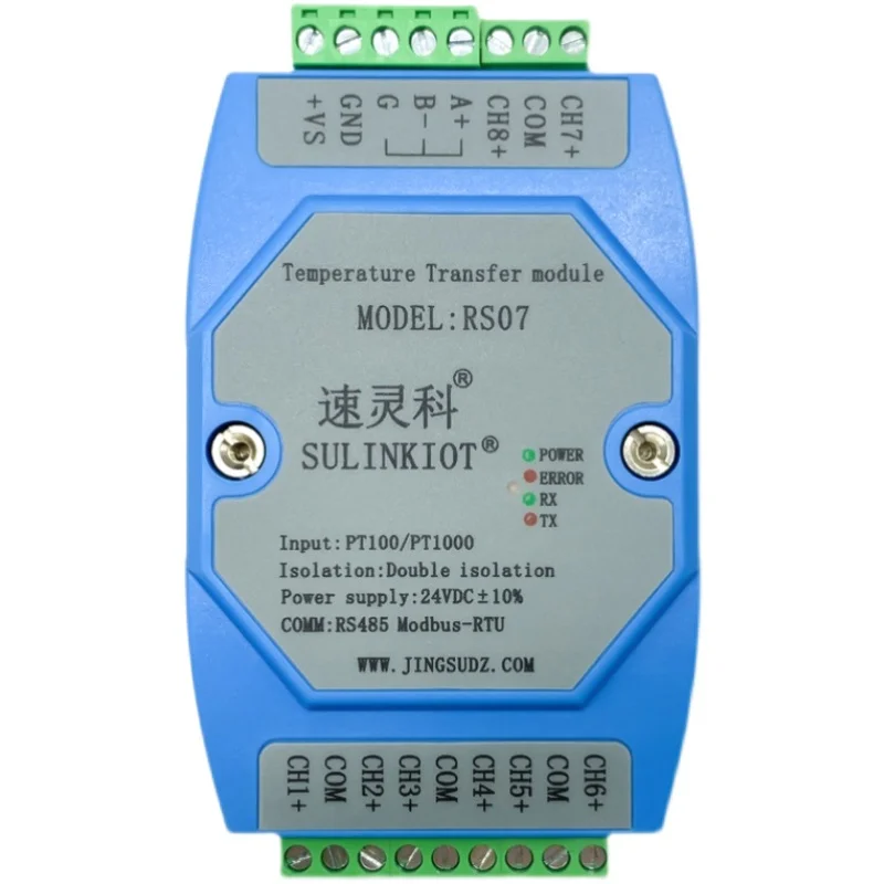 Rs07 8-channel / thermal resistance temperature transmitter isolation acquisition module RS485 communication
Rs07 8-channel / thermal resistance temperature transmitter isolation acquisition module RS485 communication