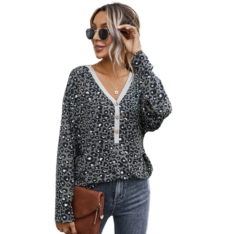 Women Long Sleeve Leopard Print Loose Shirts Sexy V-Neck Button Up Pullover Tops X7XC
Women Long Sleeve Leopard Print Loose Shirts Sexy V-Neck Button Up Pullover Tops X7XC