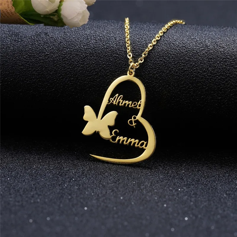 Handmade Jewelry Custom Two Names Heart Statement Necklaces Butterfly Pendant Charm Collier Femme Personalized Bridesmaid Gift
Handmade Jewelry Custom Two Names Heart Statement Necklaces Butterfly Pendant Charm Collier Femme Personalized Bridesmaid Gift