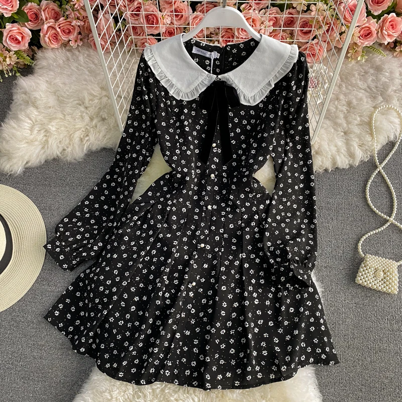High Quality 2021 Spring Floral Print Long Sleeve Boho Mini Dress Women Lovely Sweet Korean A-line Robes Vacation Black Vestidos
High Quality 2021 Spring Floral Print Long Sleeve Boho Mini Dress Women Lovely Sweet Korean A-line Robes Vacation Black Vestidos